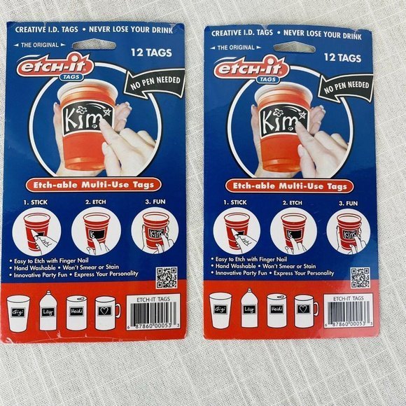 Etch-it‎ Party Cup Tags 2 packages of 12 Multi-Use - Picture 2 of 3